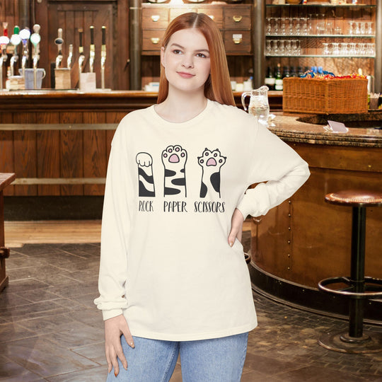 Cat Paw Rock Paper Scissors Long Sleeve Sweatshirt | Cute Cat Lover Fall Sweatshirt