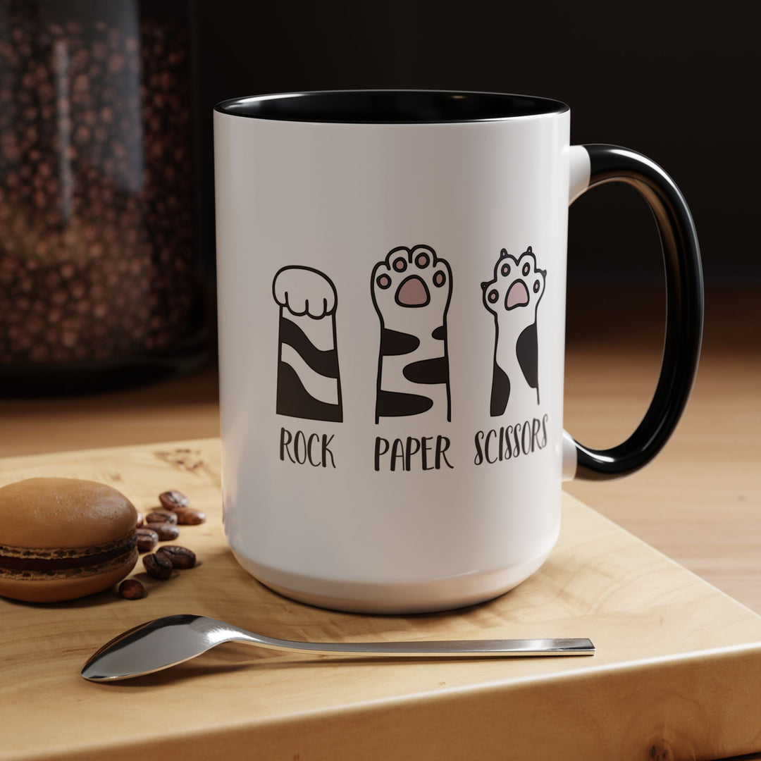 Cat Paw Rock Paper Scissors Mug | Funny Cat Lover Accent Coffee Mug | 11oz &amp; 15oz