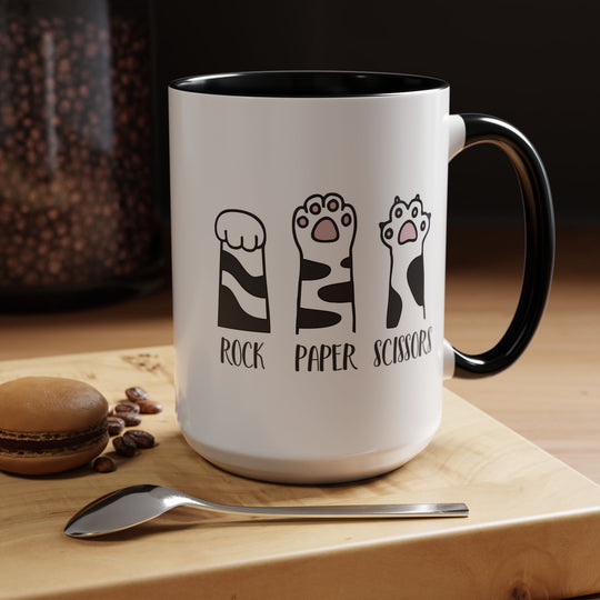 Cat Paw Rock Paper Scissors Mug | Funny Cat Lover Accent Coffee Mug | 11oz &amp; 15oz