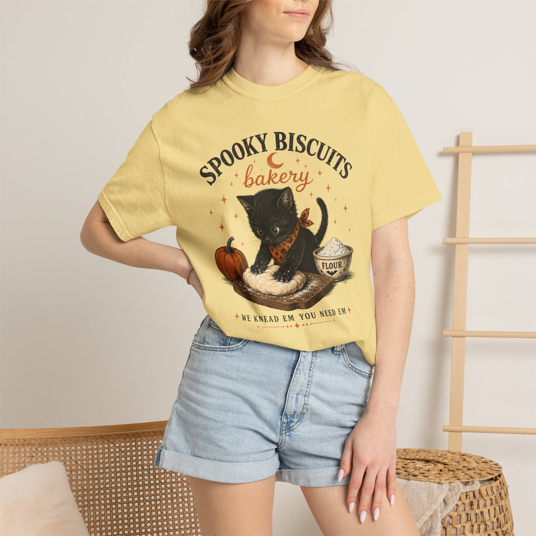 Funny Fall Spooky Biscuits T-Shirt | Cat Lovers Trendy Fall Shirt with "We Knead Them, You Need" Them Slogan