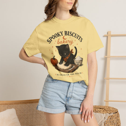 Funny Fall Spooky Biscuits T-Shirt | Cat Lovers Trendy Fall Shirt with "We Knead Them, You Need" Them Slogan