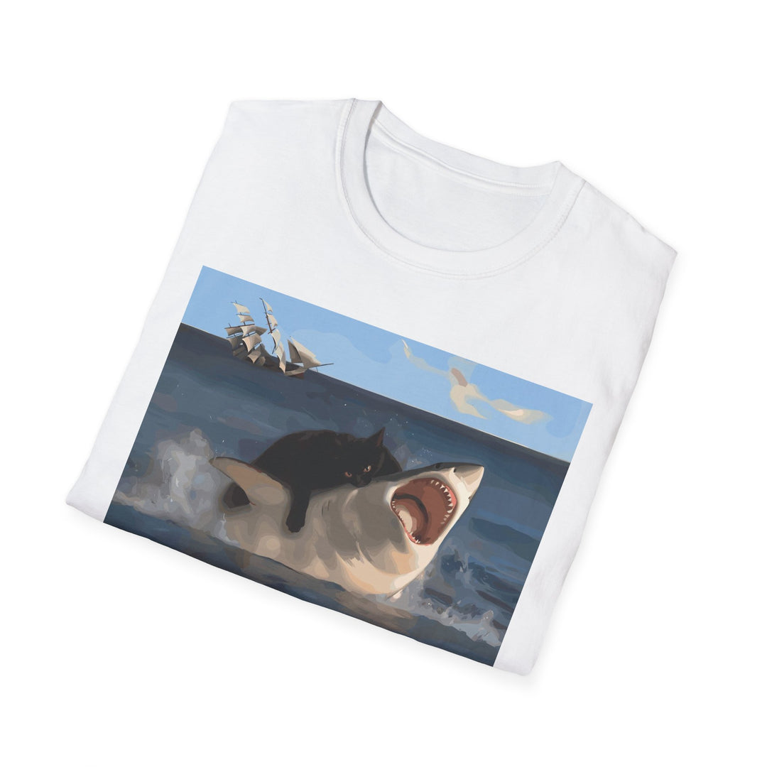 Cat vs. Shark T-Shirt - David & Goliath-Inspired Battle Graphic Tee for Animal Lovers