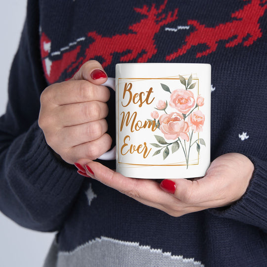 Personalized Best Mom Ever Coffee Mug with Watercolor Floral Bouquet | Custom Gift for Mom Ceramic Mug