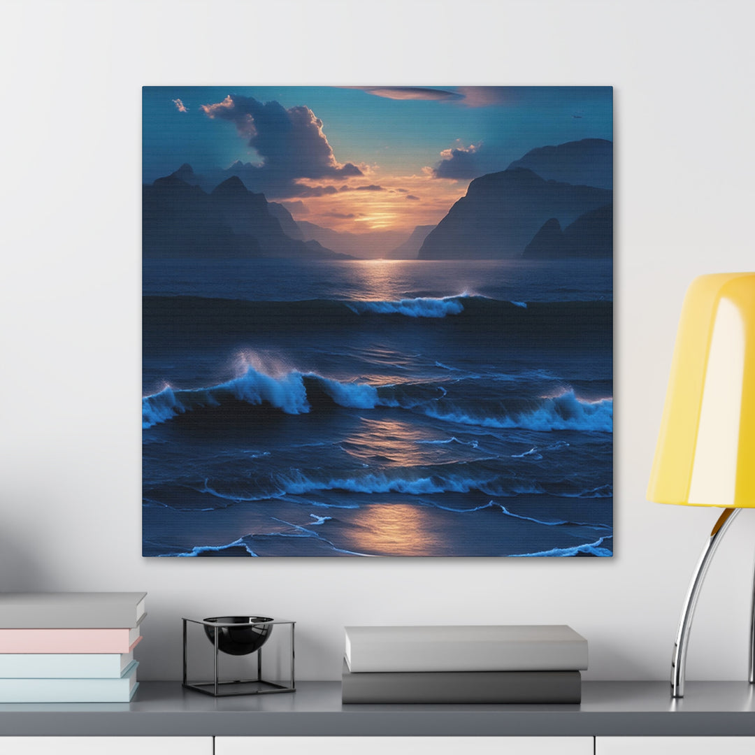 Ocean Sunset Abstract Oil Painting Navy Blue (v2)