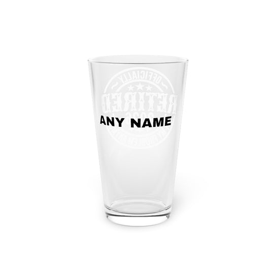 Custom Retirement Gift Pint Glass - Personalized Retiree Gift Beer Glass with Black Print - Officially Retired 2026