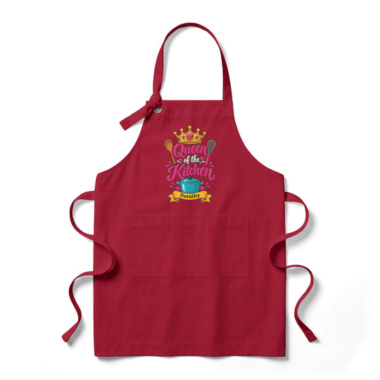 Personalized Queen of the Kitchen Apron with Crown and Utensils | Custom Name Apron | Christmas Gift for Her