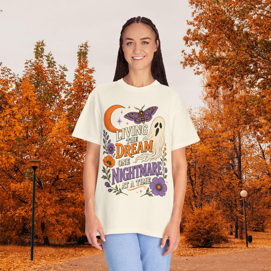 Living the Dream One Nightmare at a Time Trendy Fall T-Shirt for Halloween Season