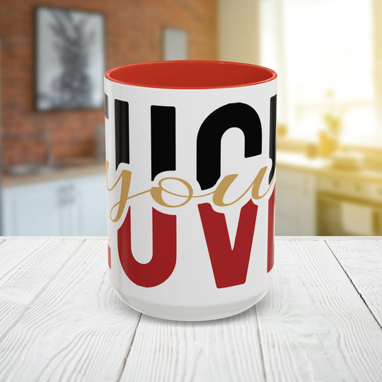 FULU Black Red Script Love Mug | Accent Coffee Mug 11oz 15oz