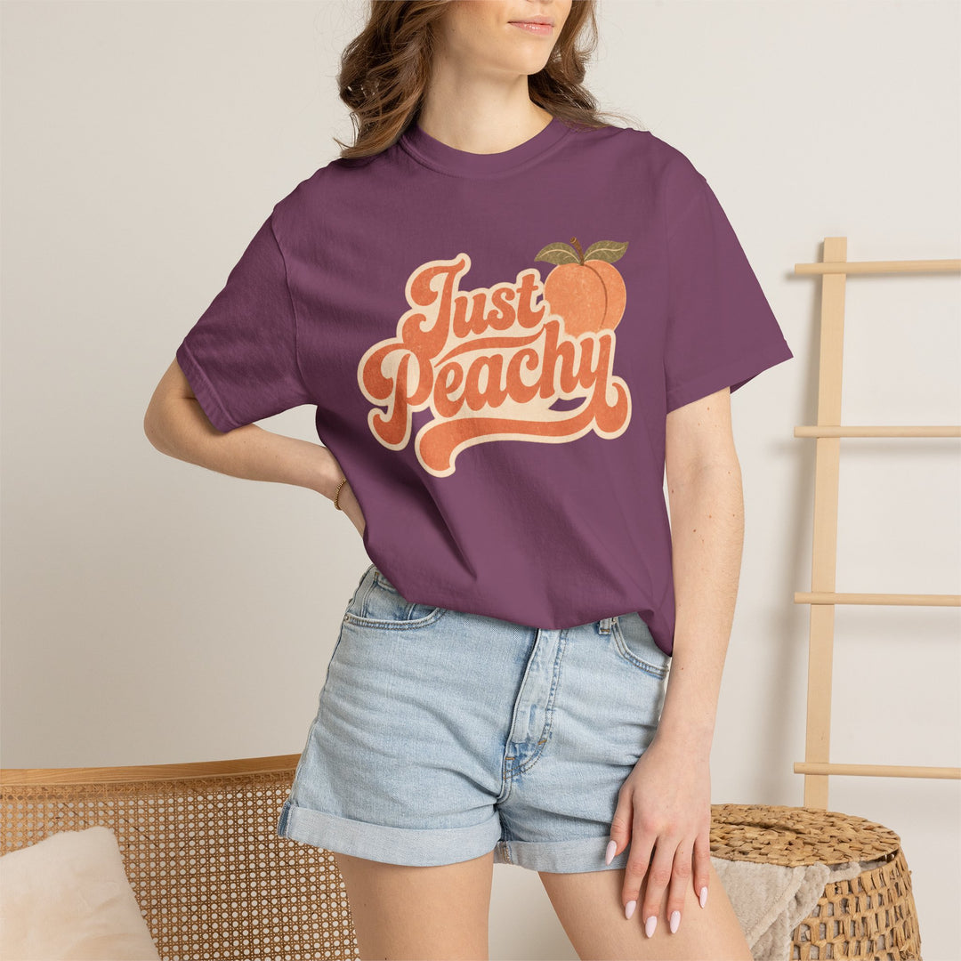 Just Peachy T-Shirt | Retro Graphic Tee | Vintage Summer Short Sleeve Shirt