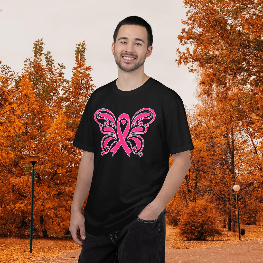 Breast Cancer Awareness Month T-Shirt | In October We Wear Pink Shirt | Butterfly Pink Ribbon Design Fall Shirt