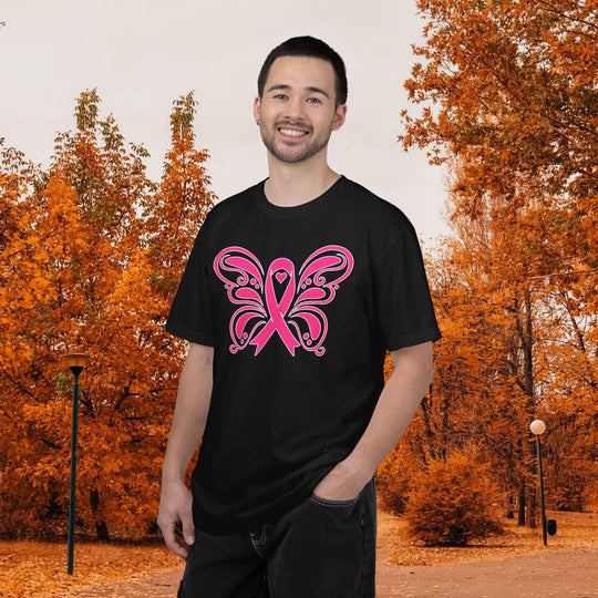 Breast Cancer Awareness Month T-Shirt | In October We Wear Pink Shirt | Butterfly Pink Ribbon Design Fall Shirt