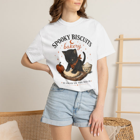 Funny Fall Spooky Biscuits T-Shirt | Cat Lovers Trendy Fall Shirt with "We Knead Them, You Need" Them Slogan