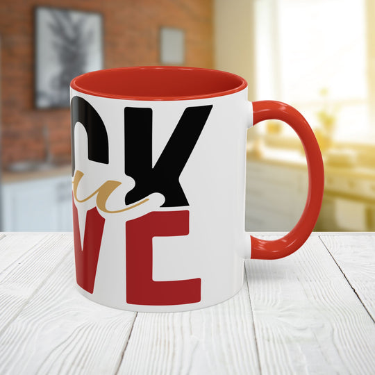 FULU Black Red Script Love Mug | Accent Coffee Mug 11oz 15oz