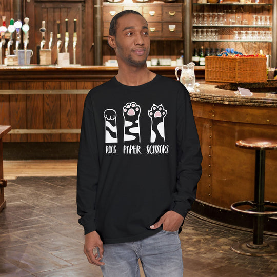Cat Paw Rock Paper Scissors Long Sleeve Sweatshirt | Cute Cat Lover Fall Sweatshirt