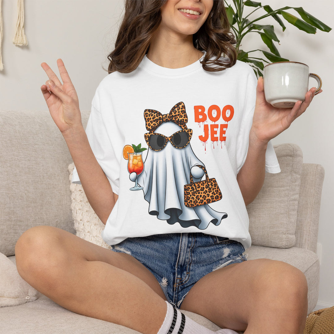 Funny Fall Boo Jee T-Shirt | Fancy Ghost with Designer Bag and Cocktail | Unisex Comfort Colors® Tee