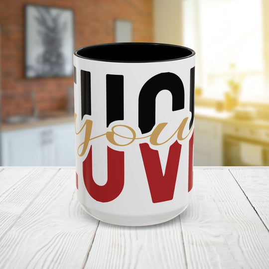 FULU Black Red Script Love Mug | Accent Coffee Mug 11oz 15oz