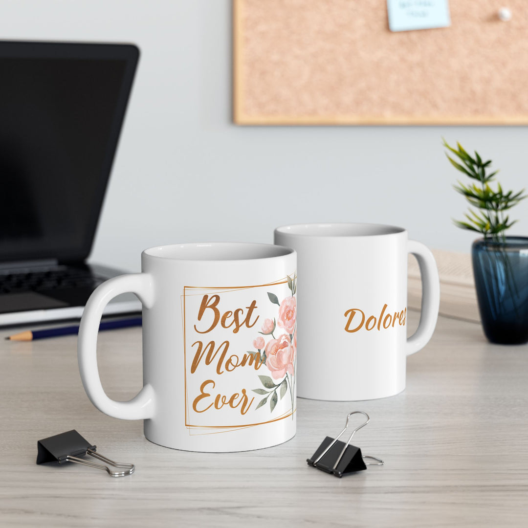 Personalized Best Mom Ever Coffee Mug with Watercolor Floral Bouquet | Custom Gift for Mom Ceramic Mug