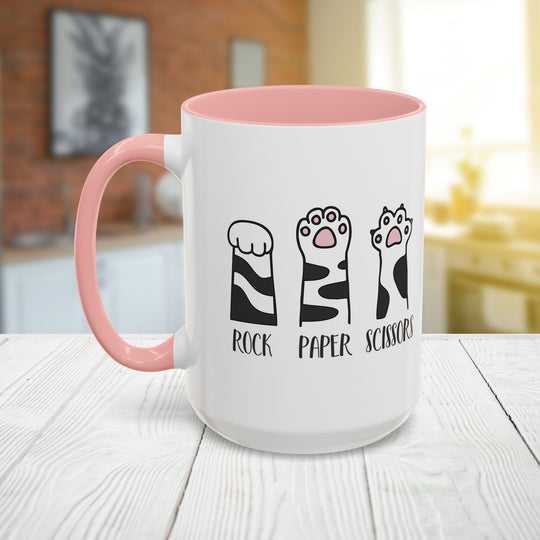 Cat Paw Rock Paper Scissors Mug | Funny Cat Lover Accent Coffee Mug | 11oz &amp; 15oz