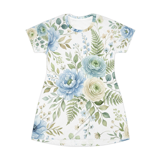 Blue &amp; Sage Watercolor Floral Dress | Romantic Botanical Print Dress