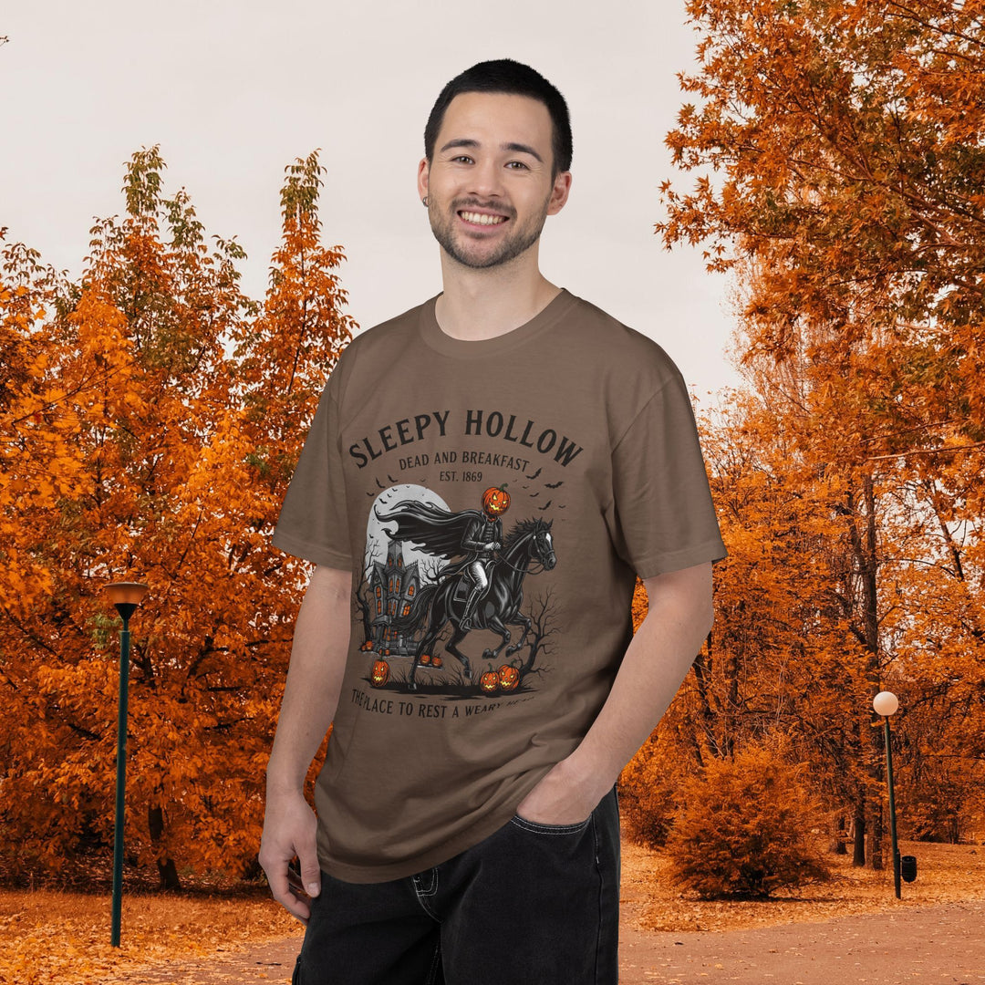 Sleepy Hollow Dead and Breakfast T-Shirt | Halloween Pumpkin Graphic Tee | Cute Autumn Thanksgiving Shirt