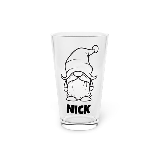 Personalized Gnome with Santa Hat Pint Glass with Christmas Gnome and Custom Name - Gift Ideas for Him