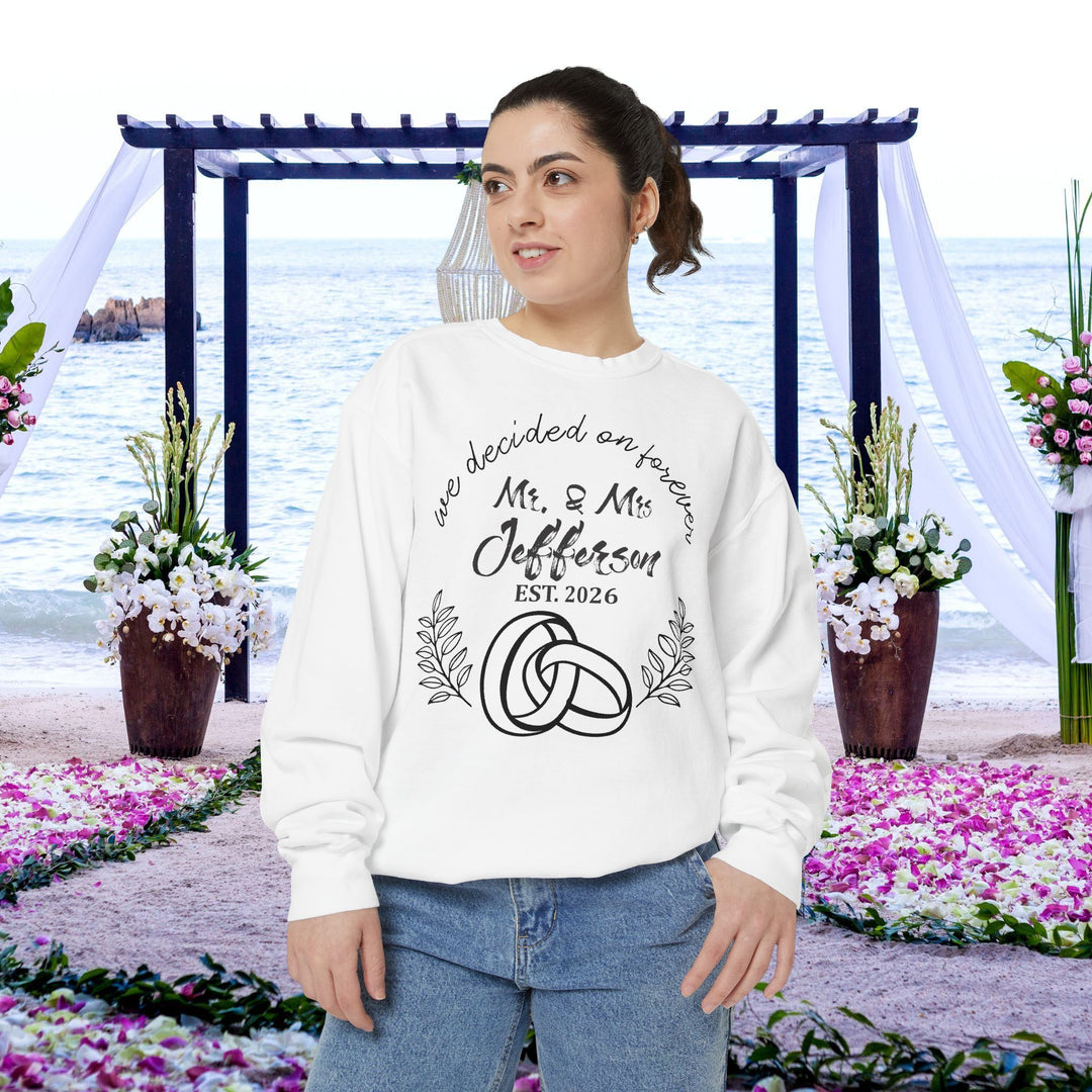 Personalized Mr. &amp; Mrs. Wedding Sweatshirt | Custom Last Name and Est. Date | Comfort Colors 1566 Pullover Sweatshirt