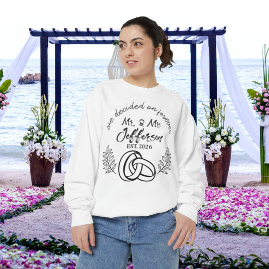 Personalized Mr. &amp; Mrs. Wedding Sweatshirt | Custom Last Name and Est. Date | Comfort Colors 1566 Pullover Sweatshirt