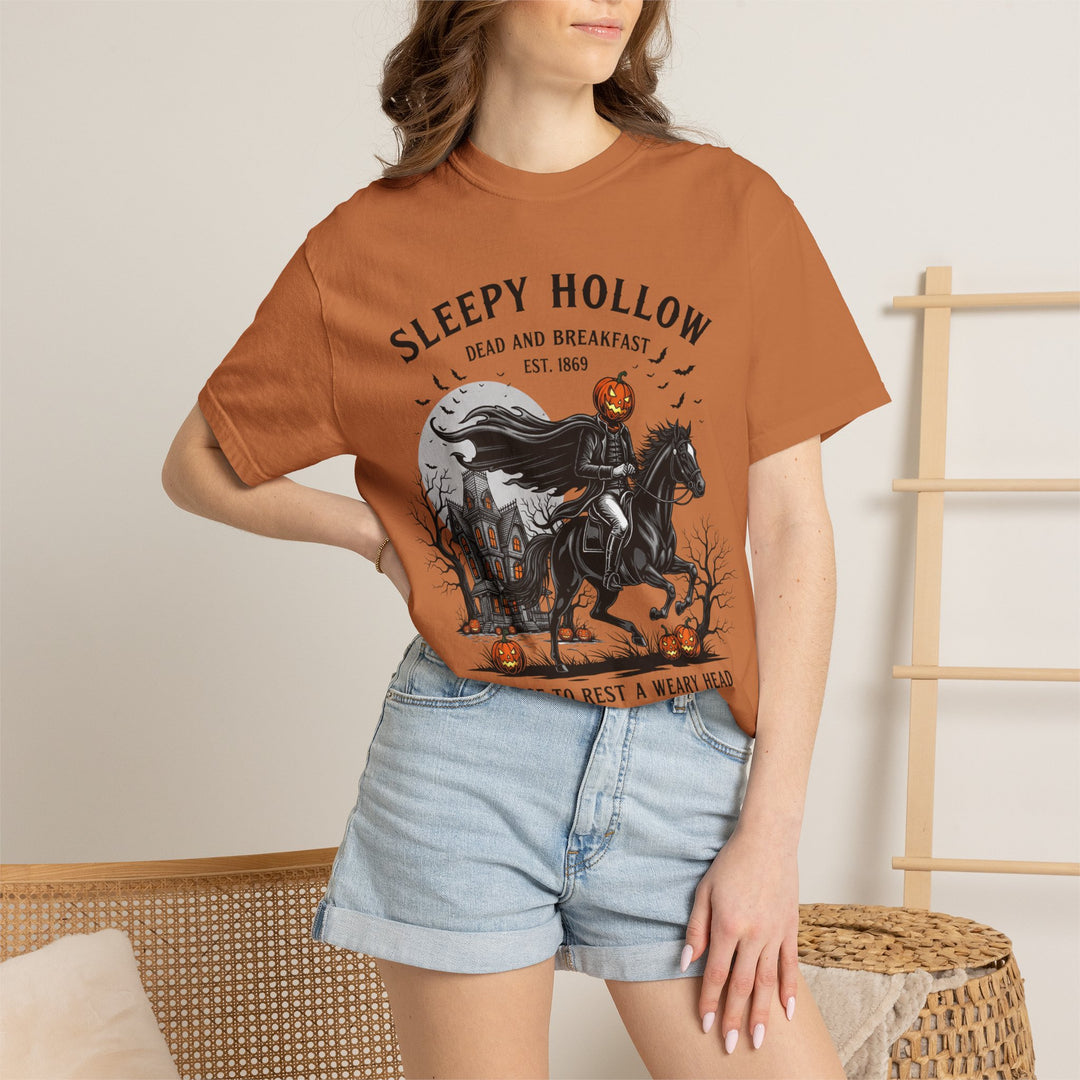Sleepy Hollow Dead and Breakfast T-Shirt | Halloween Pumpkin Graphic Tee | Cute Autumn Thanksgiving Shirt