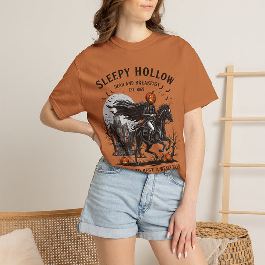 Sleepy Hollow Dead and Breakfast T-Shirt | Halloween Pumpkin Graphic Tee | Cute Autumn Thanksgiving Shirt