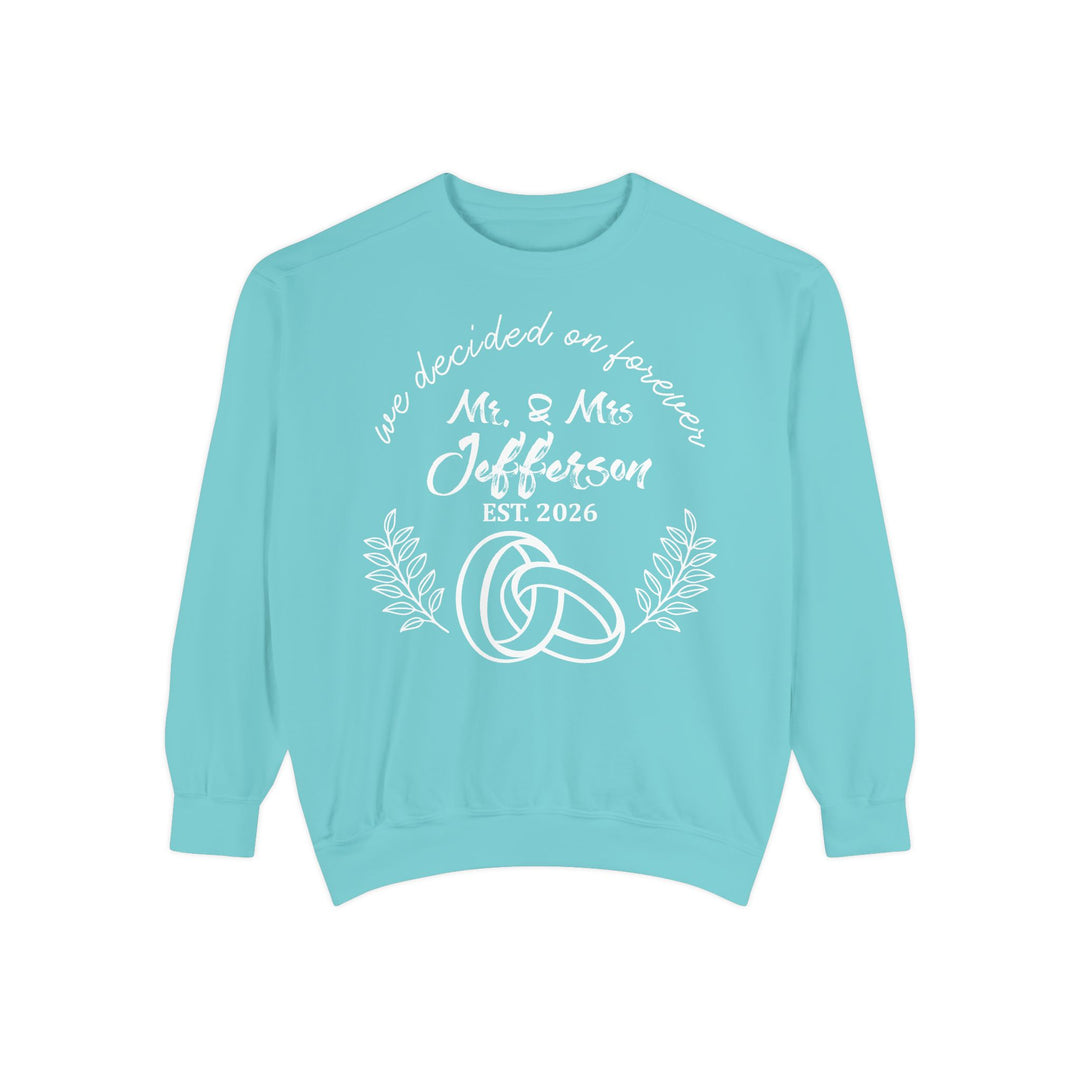 Personalized Mr. &amp; Mrs. Wedding Sweatshirt | Custom Last Name and Est. Date | Comfort Colors 1566 Pullover Sweatshirt