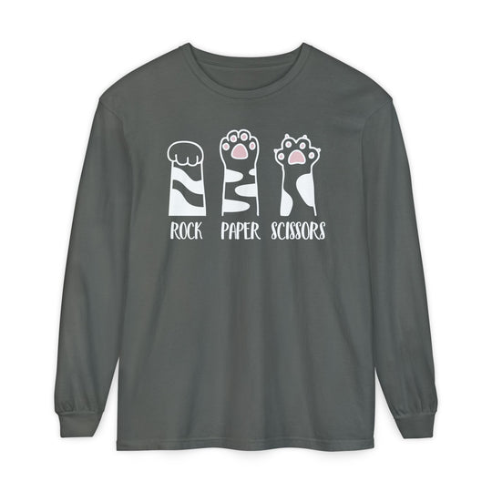 Cat Paw Rock Paper Scissors Long Sleeve Sweatshirt | Cute Cat Lover Fall Sweatshirt