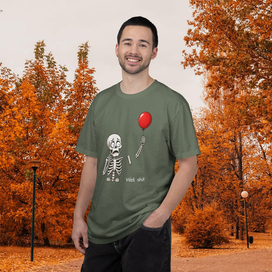 Funny Fall Skeleton and Balloon T-Shirt | Unisex Comfort Colors® Tee
