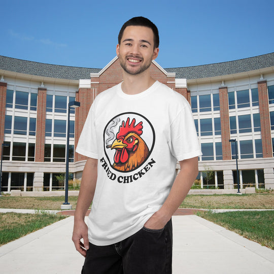 Fried Chicken T-Shirt | Funny Retro Logo Tee with a Rooster Smoking