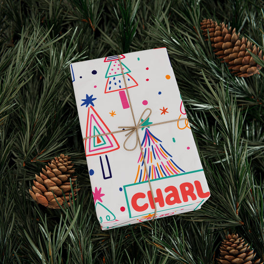 Personalized Christmas Wrapping Paper - Colorful Christmas Tree Pattern Wrapping Papers with Name