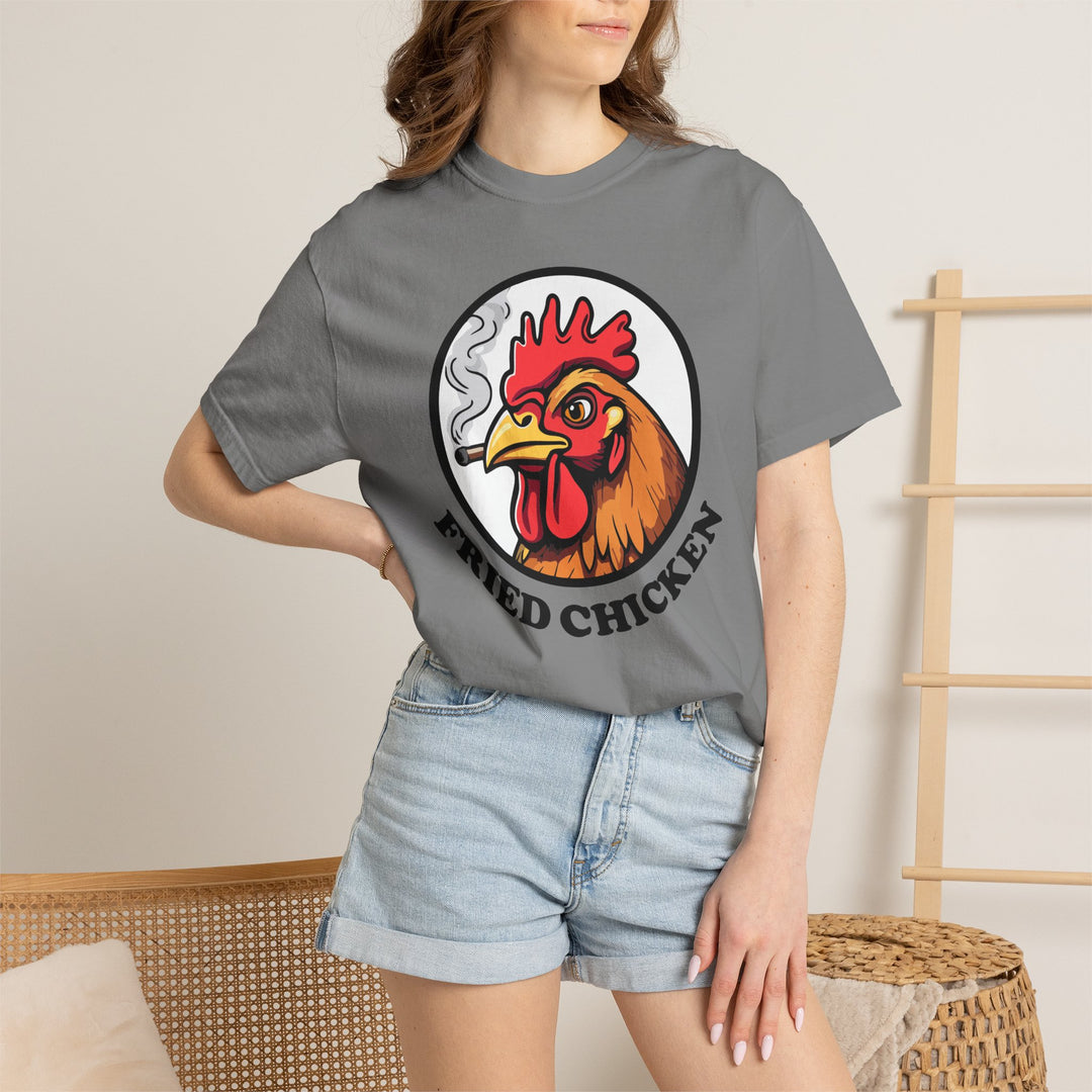 Fried Chicken T-Shirt | Funny Retro Logo Tee with a Rooster Smoking