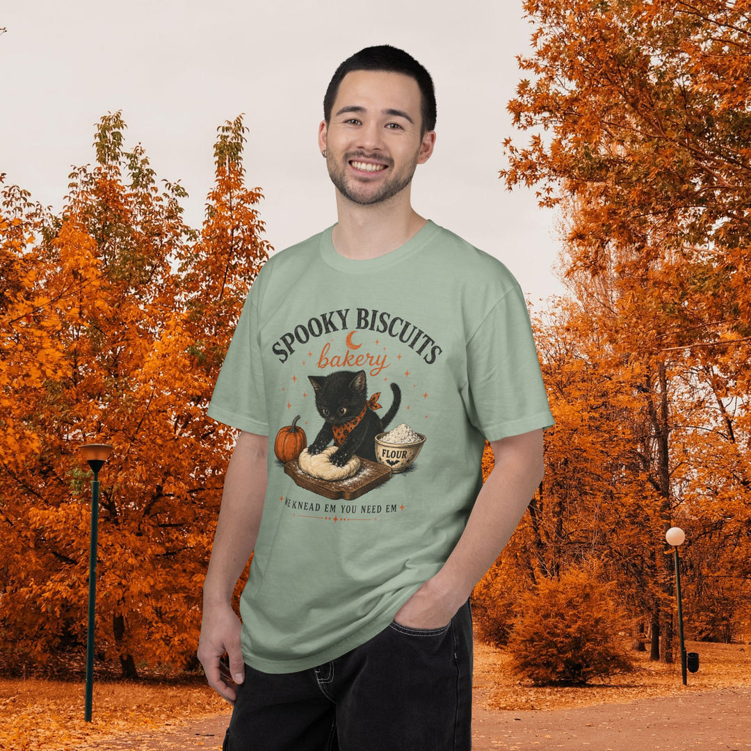 Funny Fall Spooky Biscuits T-Shirt | Cat Lovers Trendy Fall Shirt with "We Knead Them, You Need" Them Slogan