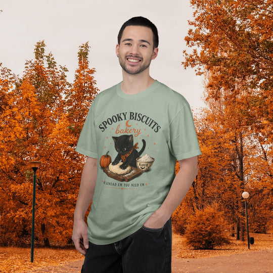 Funny Fall Spooky Biscuits T-Shirt | Cat Lovers Trendy Fall Shirt with "We Knead Them, You Need" Them Slogan