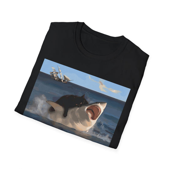 Cat vs. Shark T-Shirt - David & Goliath-Inspired Battle Graphic Tee for Animal Lovers