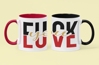 FULU Black Red Script Love Mug | Accent Coffee Mug 11oz 15oz