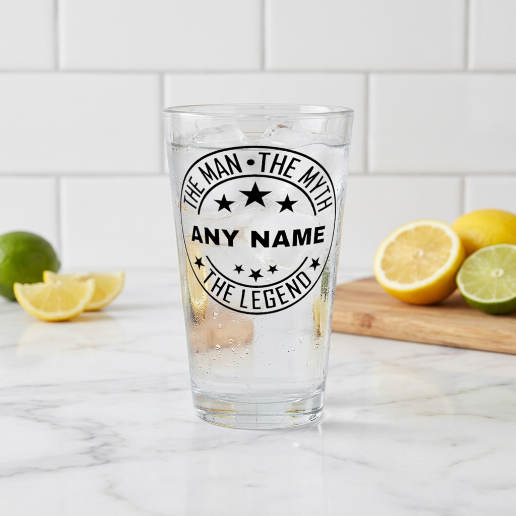 The Man The Myth The Legend Pint Glass - Custom Beer Glass Birthday Gift or Retirement Gift