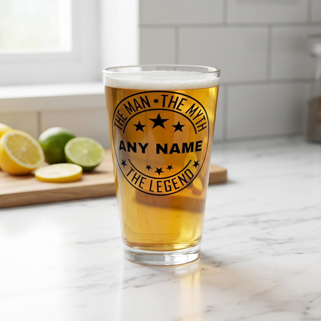 The Man The Myth The Legend Pint Glass - Custom Beer Glass Birthday Gift or Retirement Gift