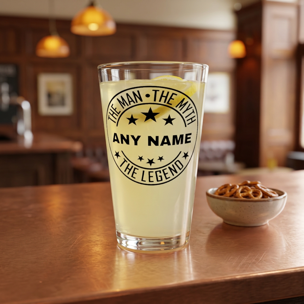 The Man The Myth The Legend Pint Glass - Custom Beer Glass Birthday Gift or Retirement Gift