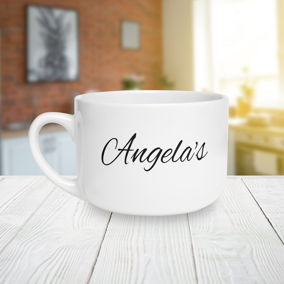 Personalized Script Name with Hug in a Mug Latte Mug | 25oz Ceramic Coffee Mug
