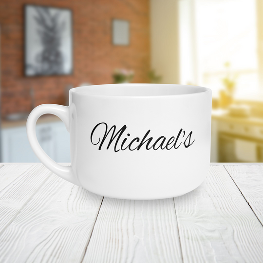 Personalized Script Name with Hug in a Mug Latte Mug | 25oz Ceramic Coffee Mug