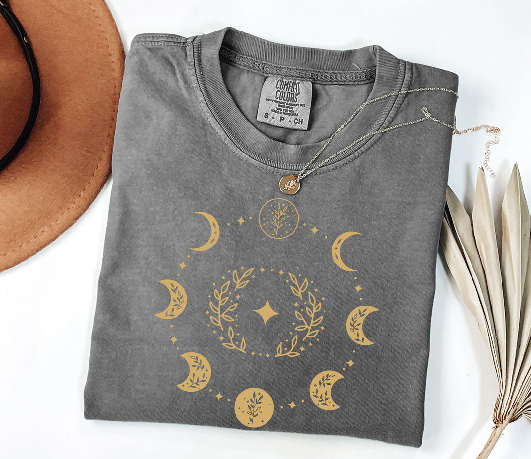 Boho Moon Phases T-Shirt | Celestial Lunar Graphic Tee | Mystic Bohemian Shirt