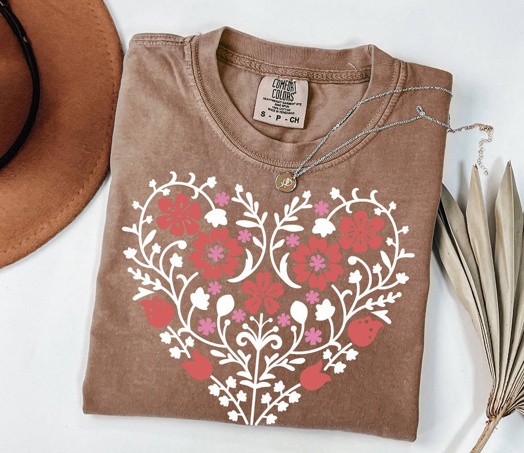 BOHO Floral Heart T-Shirt | Floral Fall Graphic Flowers and Hearts Tee