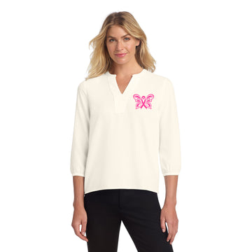 Pink Ribbon Butterfly Breast Cancer Awareness Support | 3/4 Sleeve Blouse | In October We Wear Pink