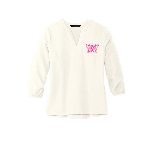 Pink Ribbon Butterfly Breast Cancer Awareness Support | 3/4 Sleeve Blouse | In October We Wear Pink