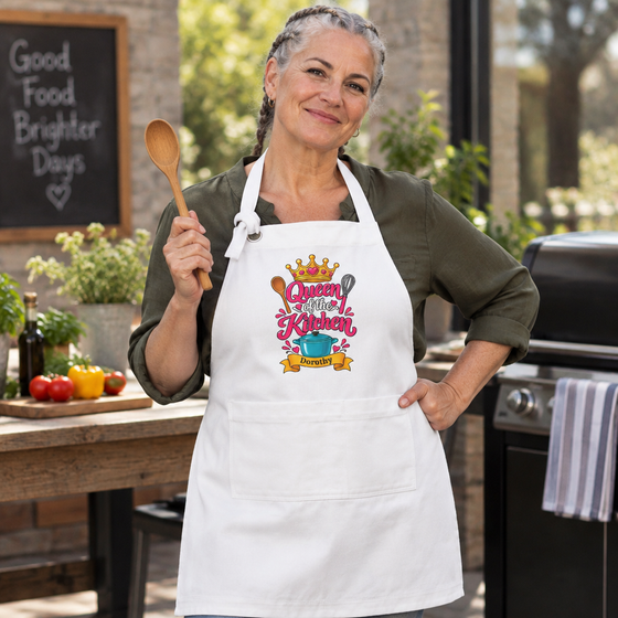 Personalized Queen of the Kitchen Apron with Crown and Utensils | Custom Name Apron | Christmas Gift for Her