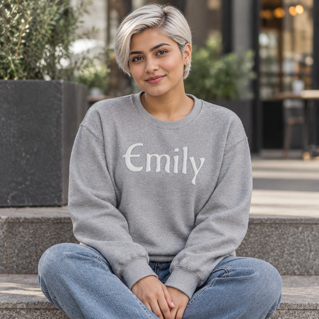 Personalized Name Crewneck Sweatshirt - Puff Print Design with Custom Name Gildan 18000 Sweatshirt for Women